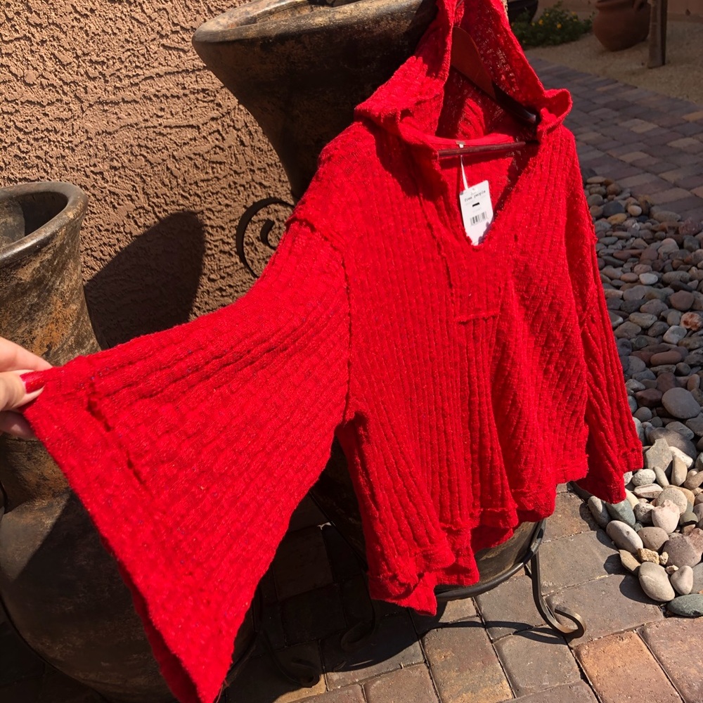 Free People Red Hooded Knit Sweater - Picture 2 of 15